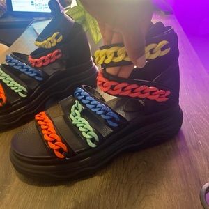 DollsKill Rainbow Strident Chain Gladiator Sandals